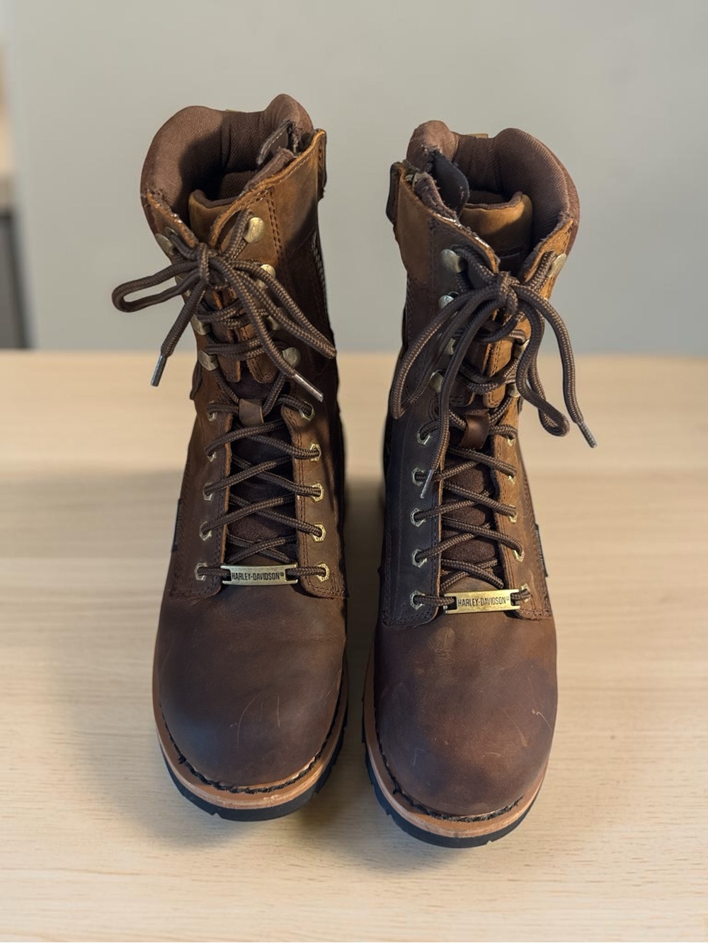 Harley-Davidson Brown Leather Lace-Up Work Boots